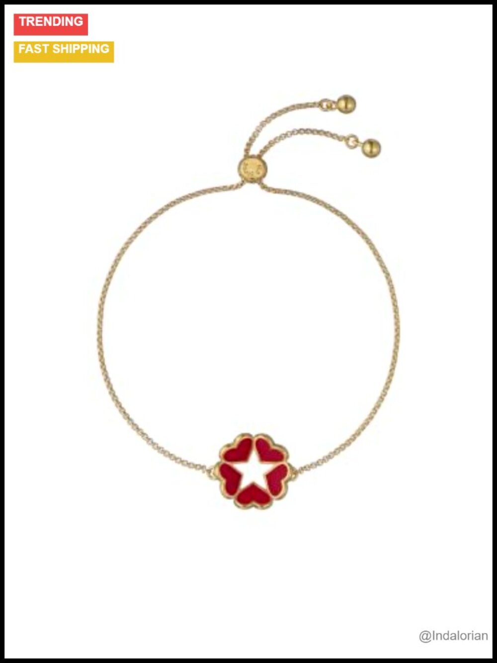 Gold Tone Plated Brass Enamel Heart Star Adjustable Bracelet